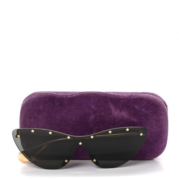 GUCCI  Metal Rimless Star Studded 90mm Cat Eye GG0666S Sunglasses Black Gold - Picture 12 of 13